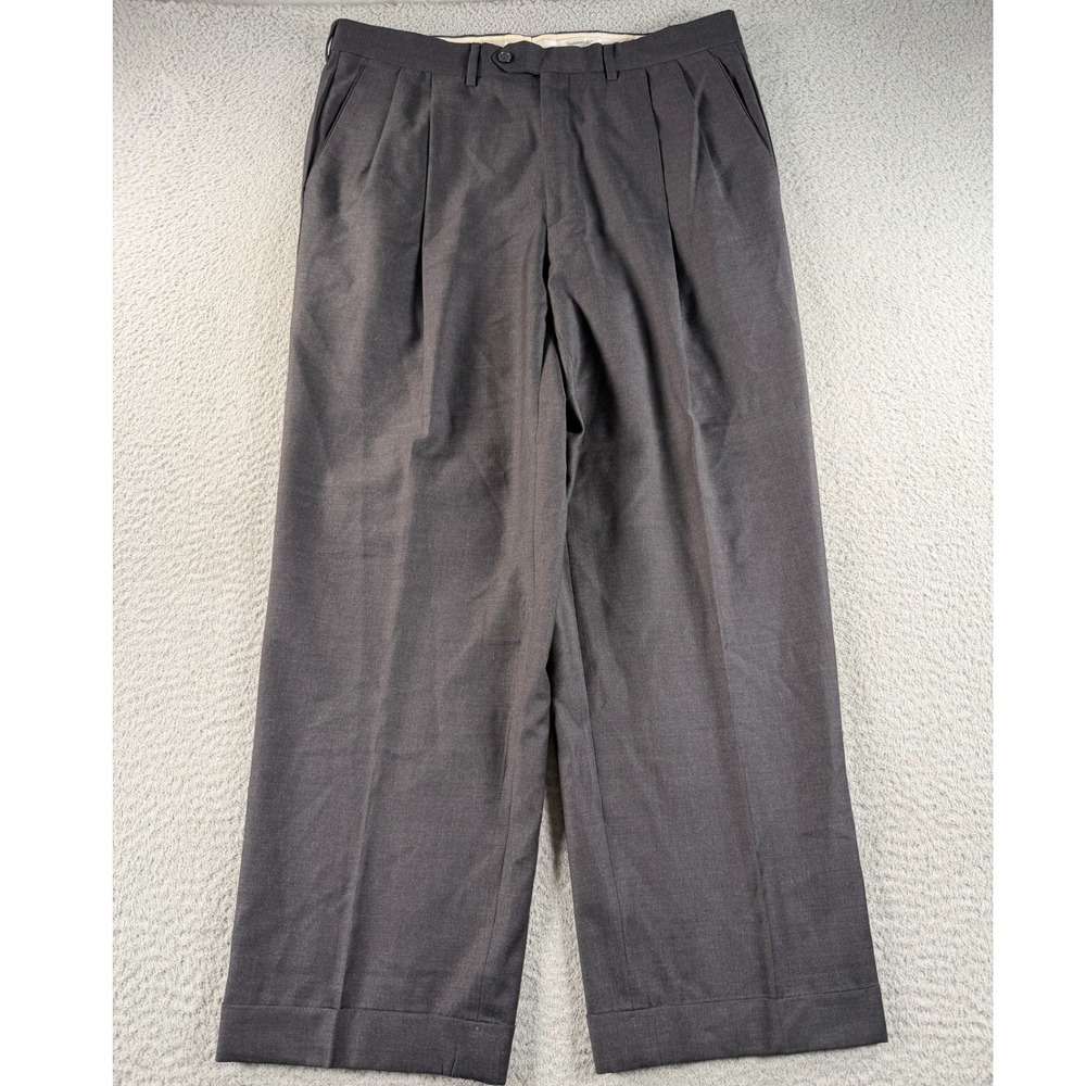Santorelli Como 2 Dress Pants Mens 35 Charcoal Grey Pleated Wool Luxury Serge